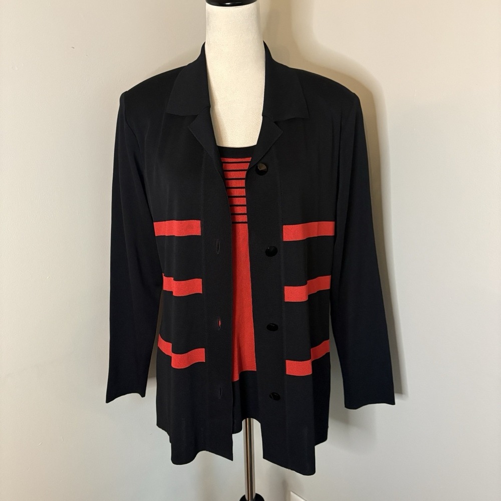 NWT Exclusively Misook Red Black Stripe Twinset Cardigan Jacket Tank M Nordstrom